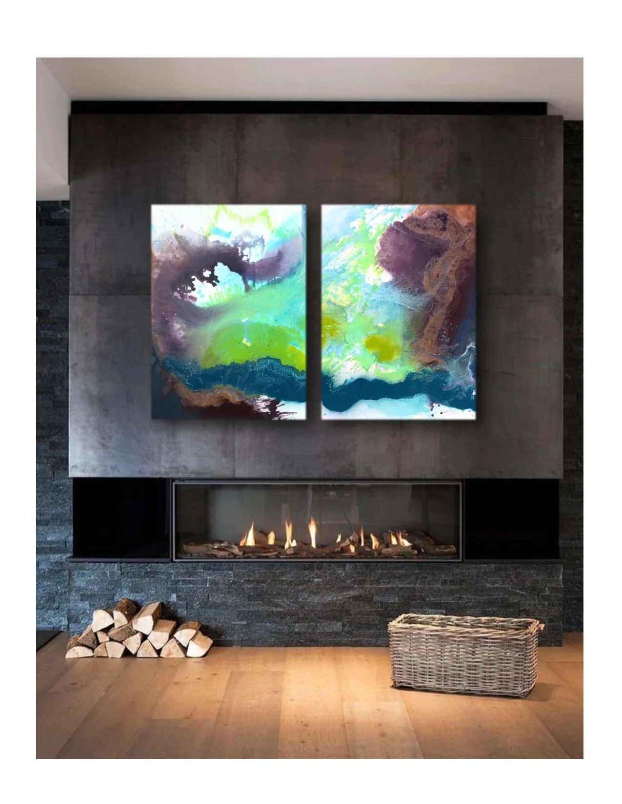 Aqueous XIII + XIV Diptych  72x48