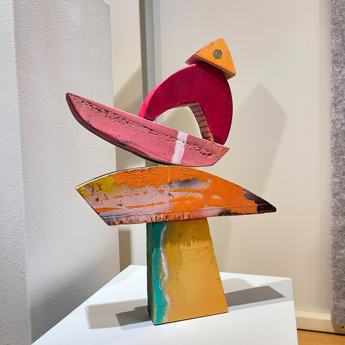I can&rsquo;t say enough about how much I love creating my Play Sculptures. All of the sculptures are unattached individual elements that can be rearranged in a million ways. These are a few arranged on site for @quadcityarts Airport Gallery. Show is