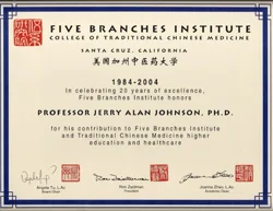 2004- Honored for Contribution for Higher Education and Healthcare (Five Branches Institute, College of T.C.M.)