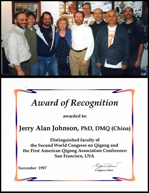 Top : 1997- The Original Board of the N.Q.A.(I was an original Council Board Member of the National Qigong Association, and received the post as “the Director of Medical Qigong Standards Committee” Botton : 1997- Distinguished Faculty of the 2nd World Congress on Qigong