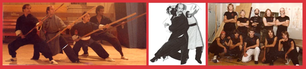 Left : 1987 – Sifu Jerry Alan Johnson and three of his senior Mi Tsung Chuan Northern Shaolin Fighters, at Chautauqua Hall, in Monterey, California Center : 1985 – Sifu Jerry Alan Johnson, Demonstrating Bagua Fighting Techniques, Pacific Grove, California Right : 1984 – Fighters from the Ching Lung Martial Arts Kung Fu School, in Colorado Springs, Colorado