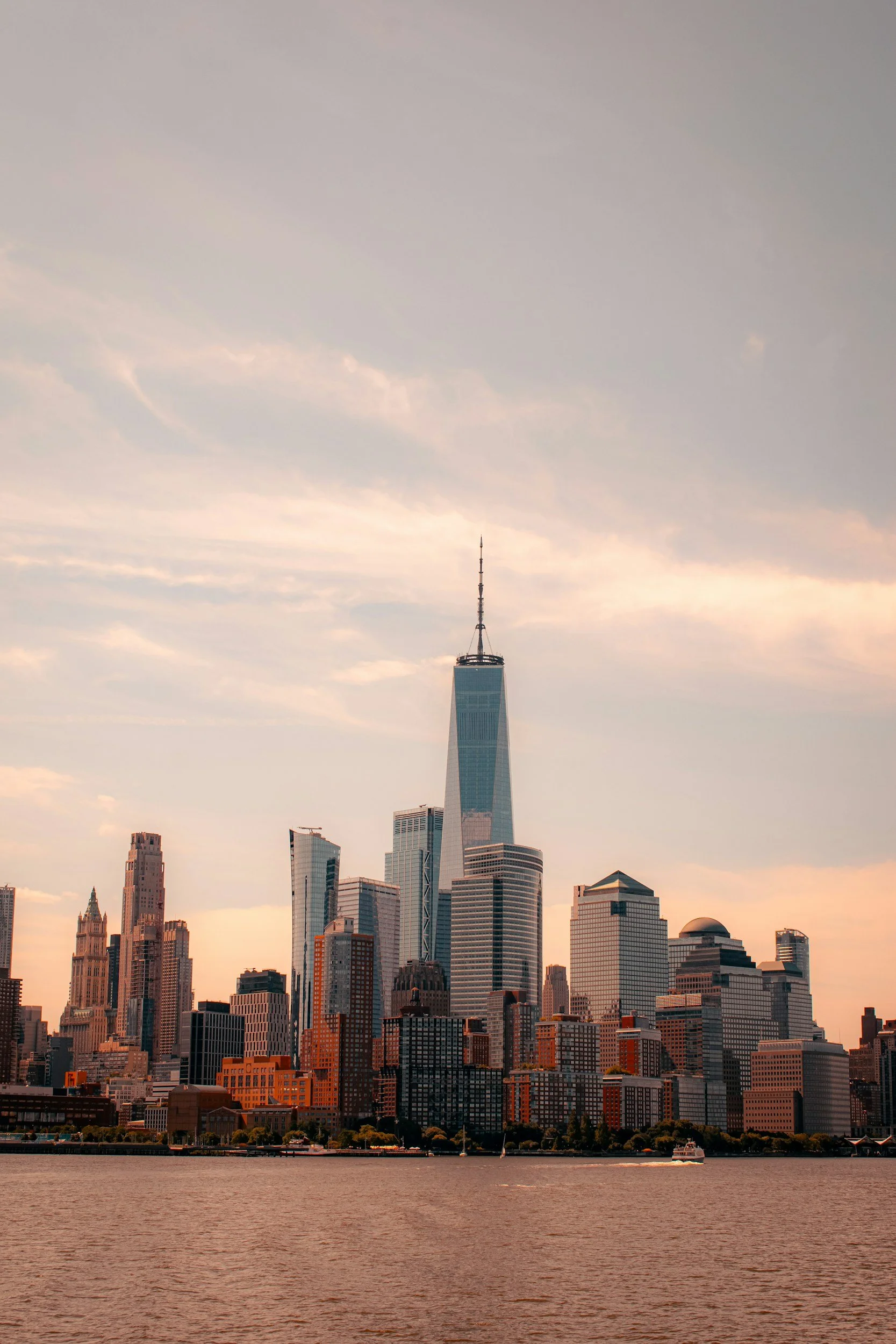 skyline of NYC with world trade tower in center  frame