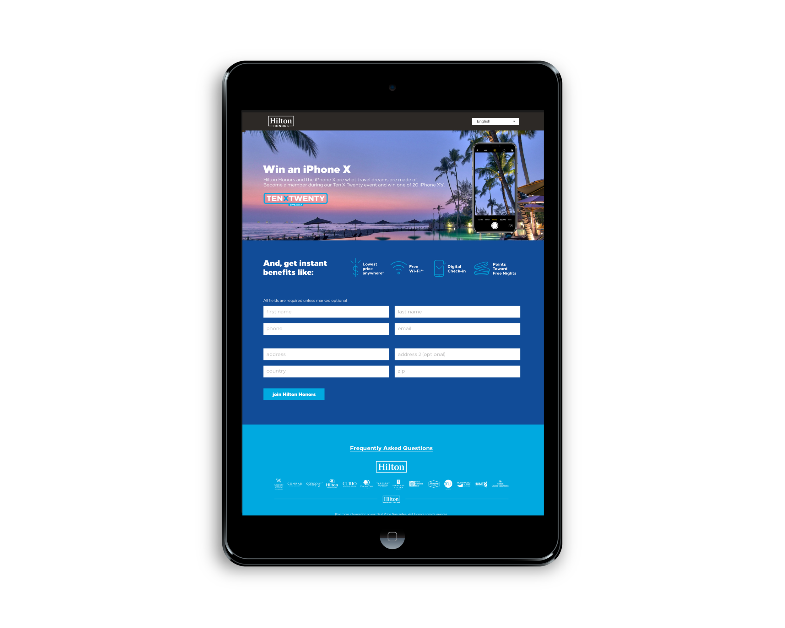 Landing page concept for an Honors promotion