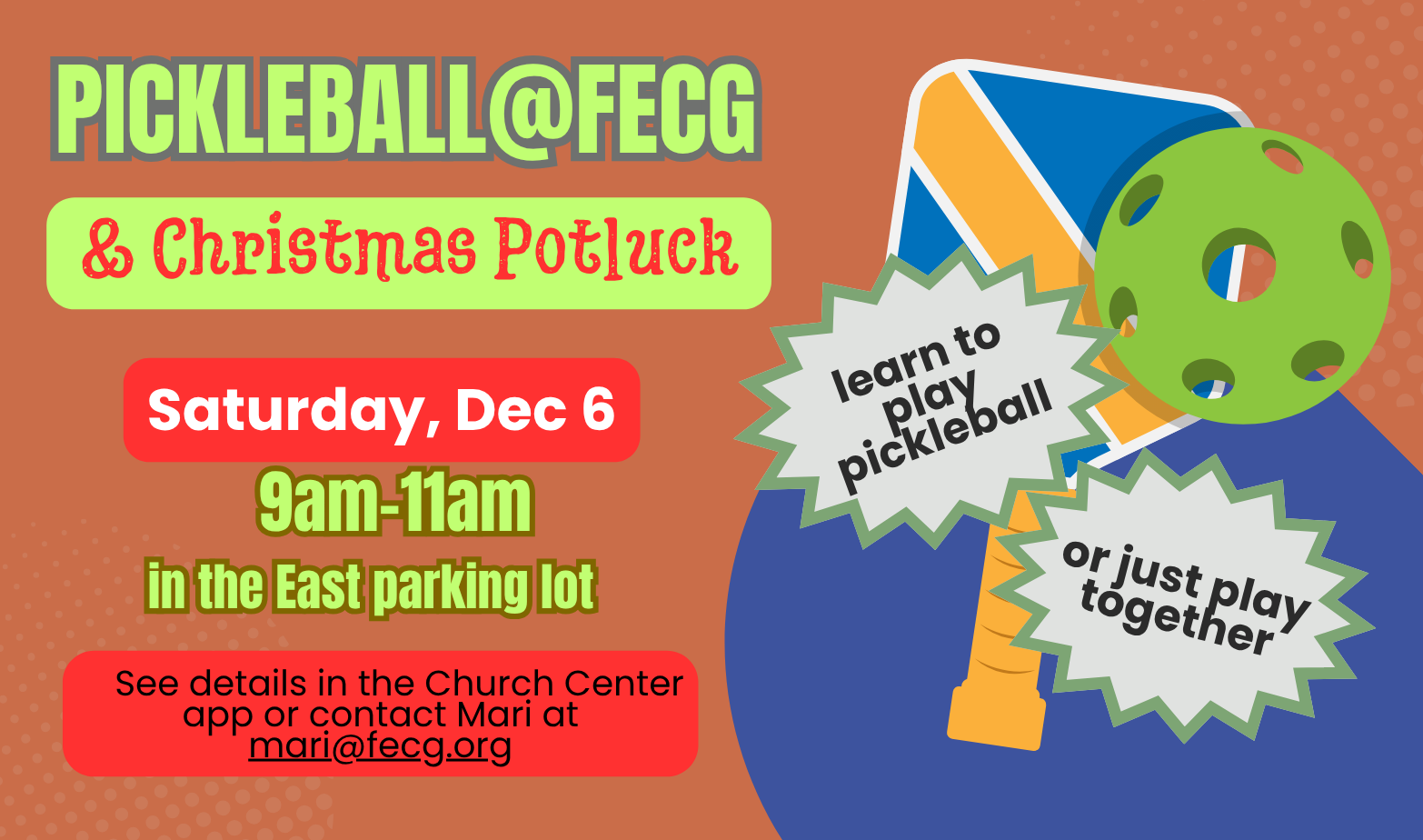 Pickleball@FECG and Christmas Potluck