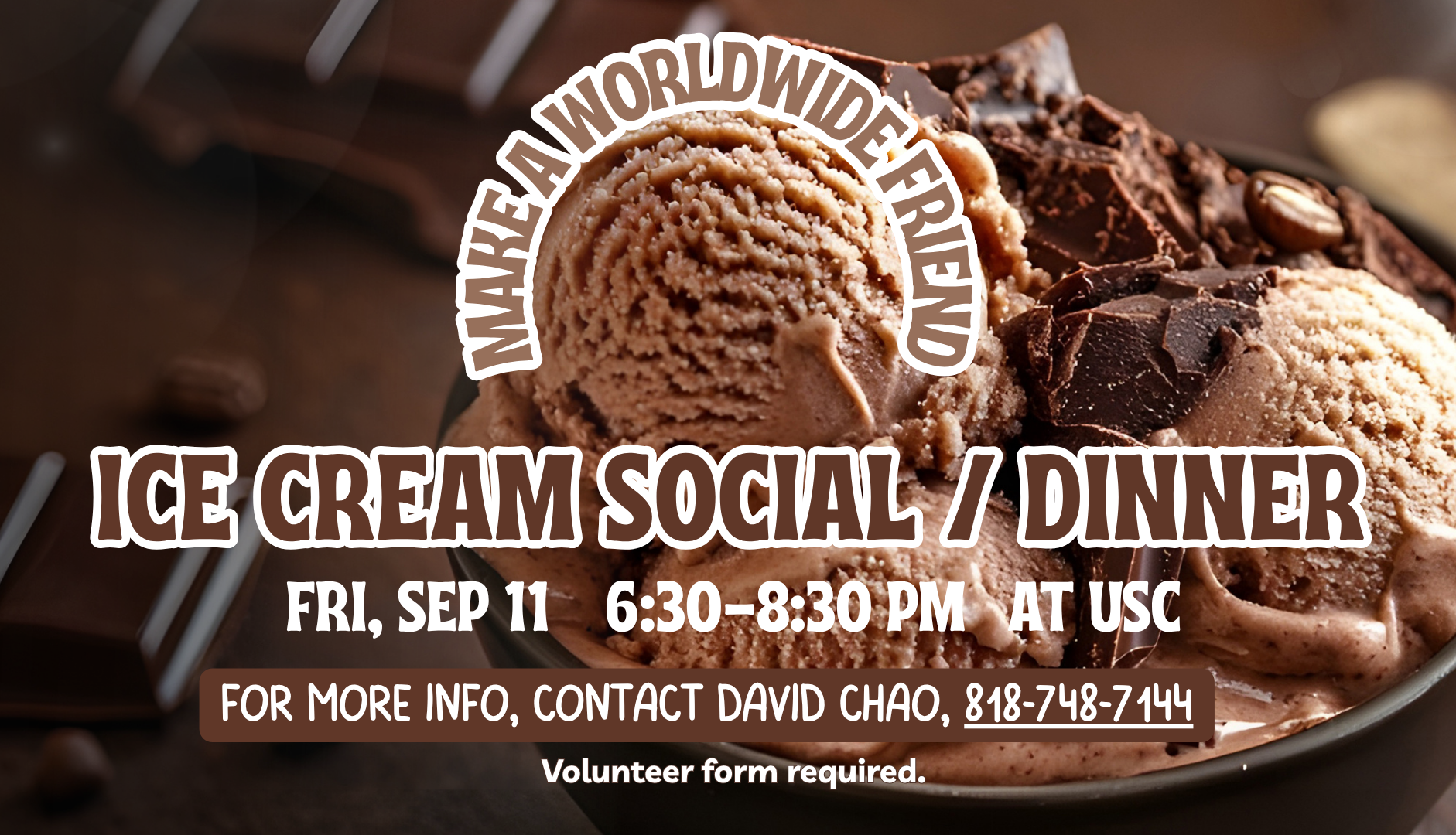 Make a Worldwide Friend at the Ice Cream Social/Dinner