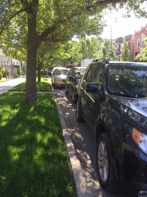 Wilson Ave example shows only some cars park on carriage walk.. Photo by Rupert Medina