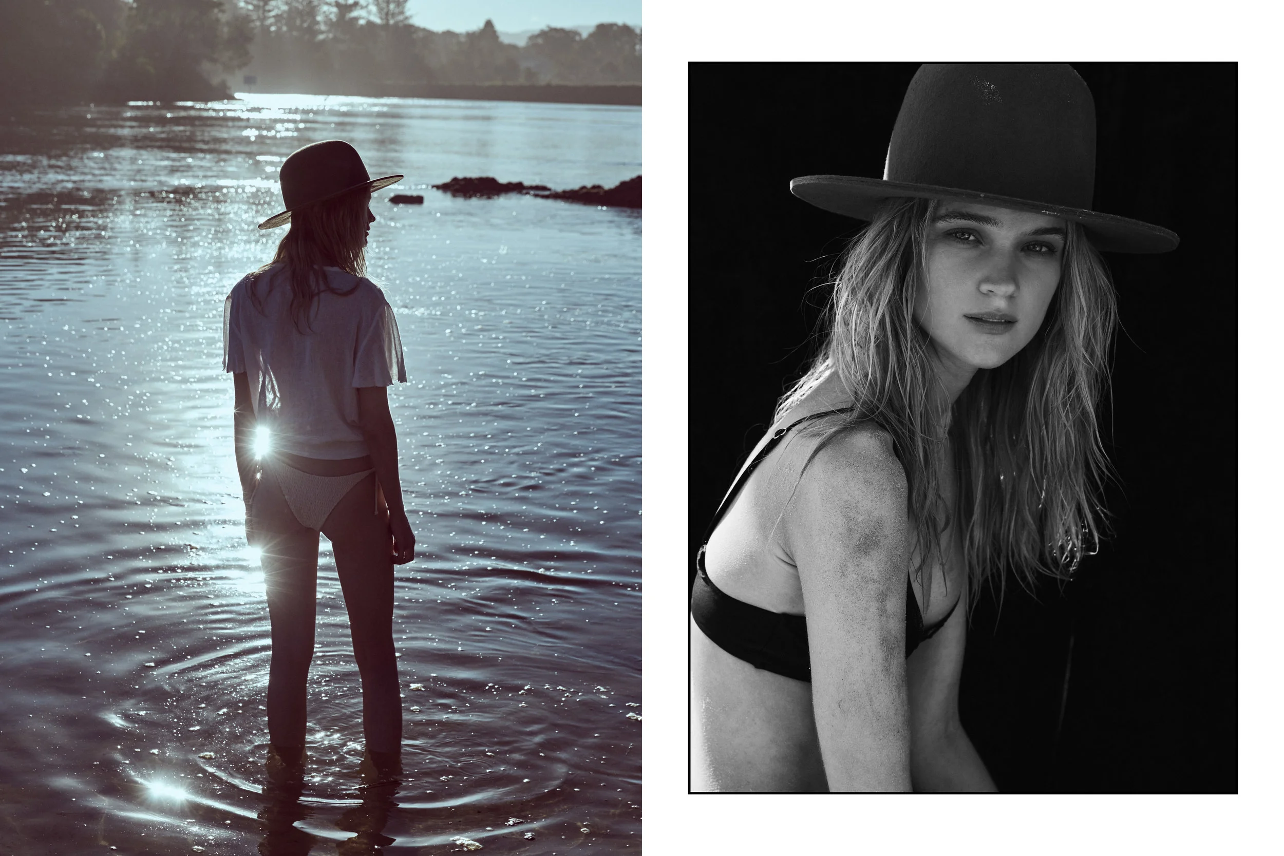Left; Bikini Bottoms - Afends, Hat - Fallen Broken St, Top - Rue Stiic. Right; Bikini - San Taylor, Hat - Fallen Broken St