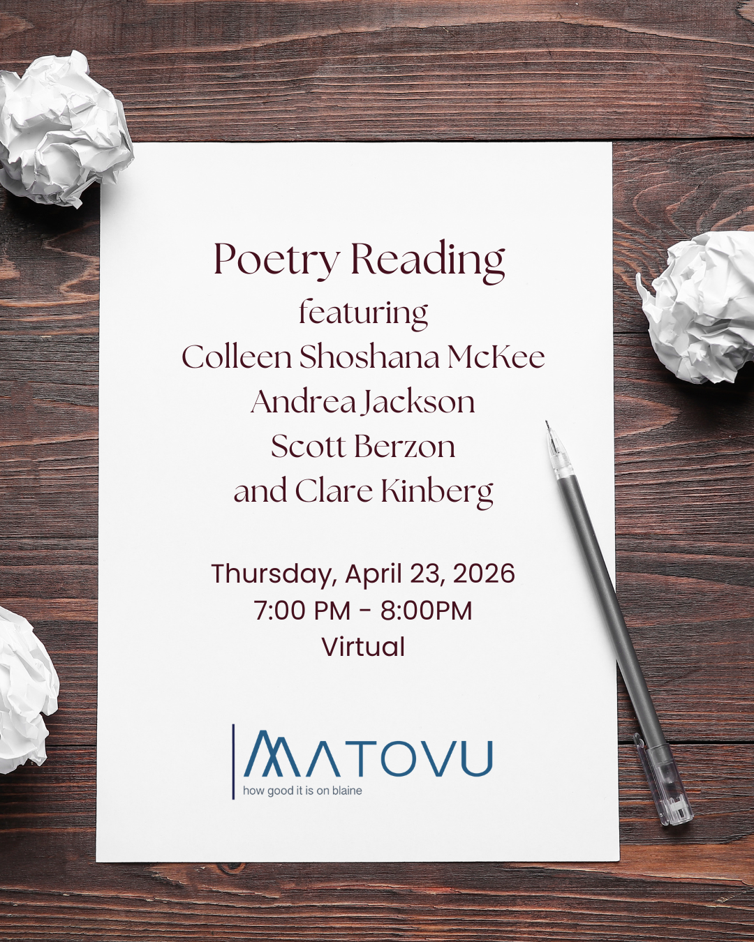 Poetry Reading with Colleen Shoshana McKee and Friends