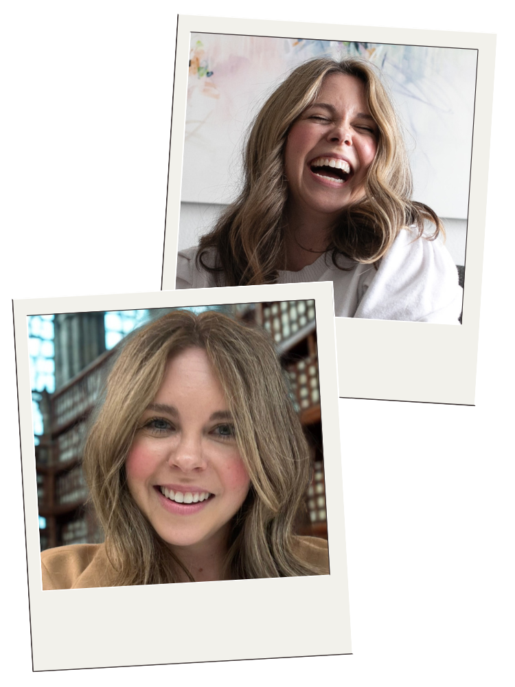 Polaroids of Nicole Bissett laughing indoors and smiling outside.