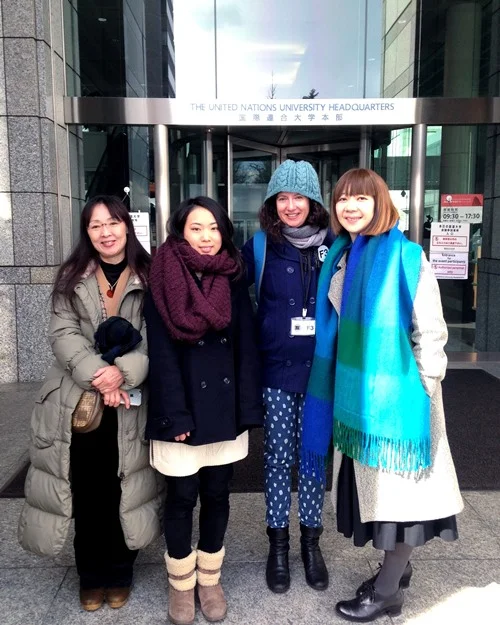 Left to right: Mai’s mom (I forget her name!), Mai, Etsuyo and me after the talk. All bundled up and ready to hit the fest food/drink area again.