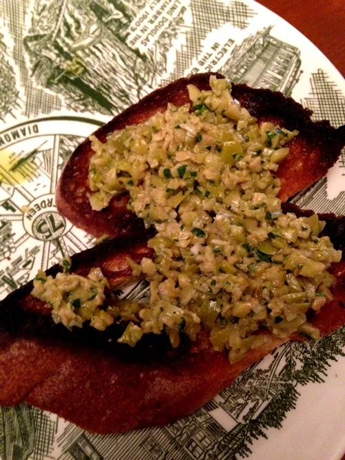 Most of Alec’s Toro Tapenade on charred bread got snapped up before I got a photo. Love the Toro Tapenade!!