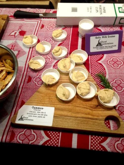 This was a really, really yummy fest sample -- Cultured Manifestation's Yummus. Hummus made with fermented garlic, lime kefir whey, cumin, sumac and more.