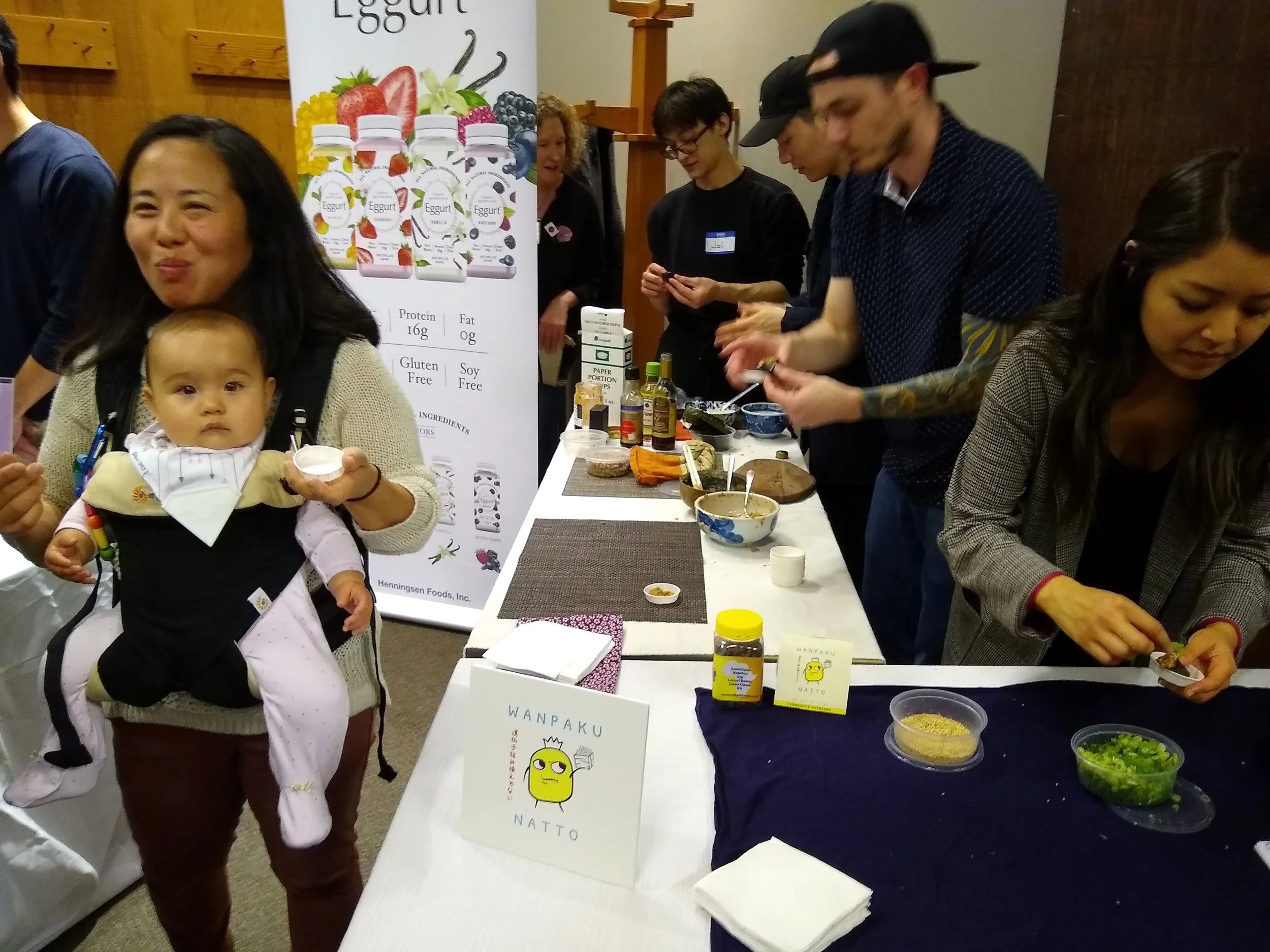 Festival co-organizer Heidi Nestler’s crew, including her son Joi and his friends, putting together festival mini temakis (aka hand rolls) with her natto, rice and Choi’s Kimchi. So yummy!!!