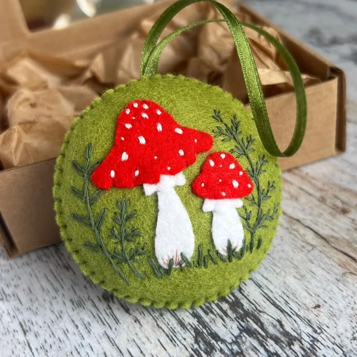 Felt Fly Agaric Mushroom Ornament, Fall Decoration, Woodland Hanging Decor, Cottagecore theme.jpg