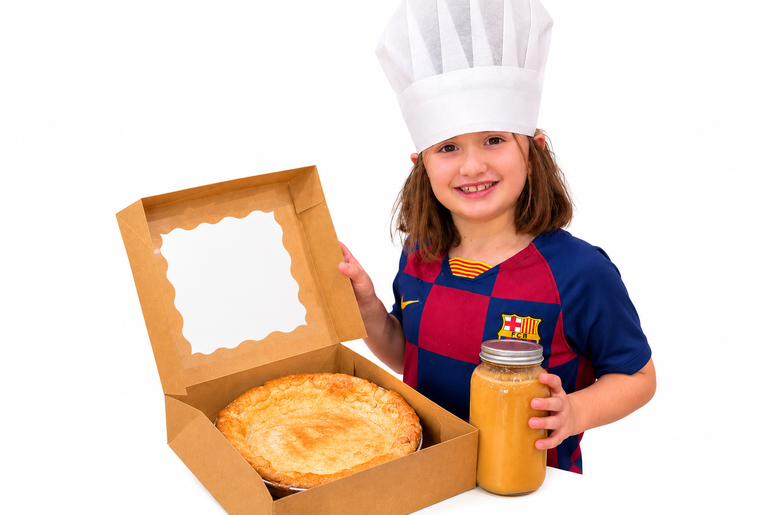 Smiling Young Baker with Pie and Jar.png