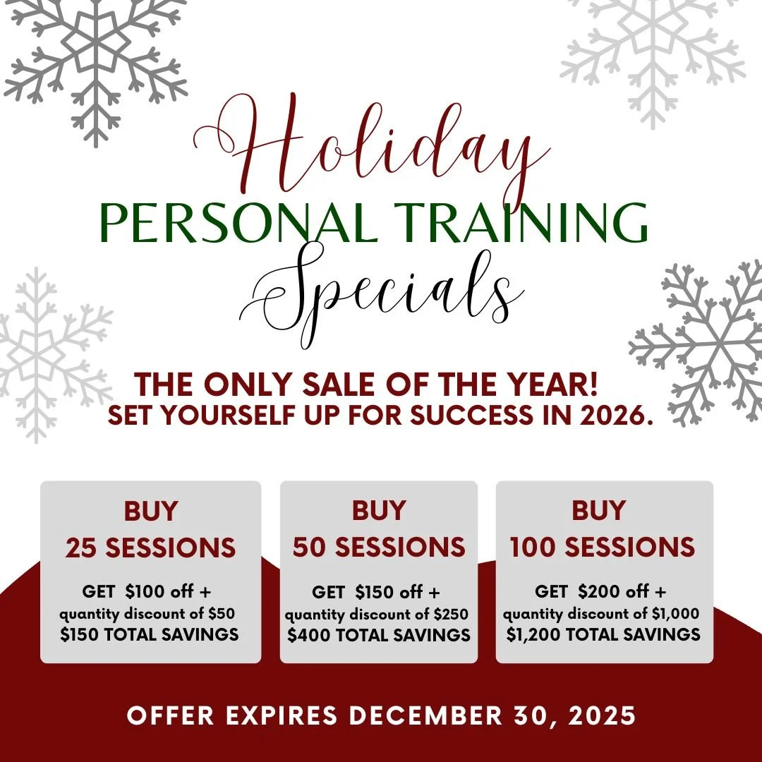 IT'S TIMMMMMEEEEEE...... for the BIGGEST AND ONLY SALE OF THE YEAR! 🔥

Check out these awesome Personal Training Session Discounts! 🎁

Are you looking to get better results? Need accountability or motivation? Our fitness professionals can offer you