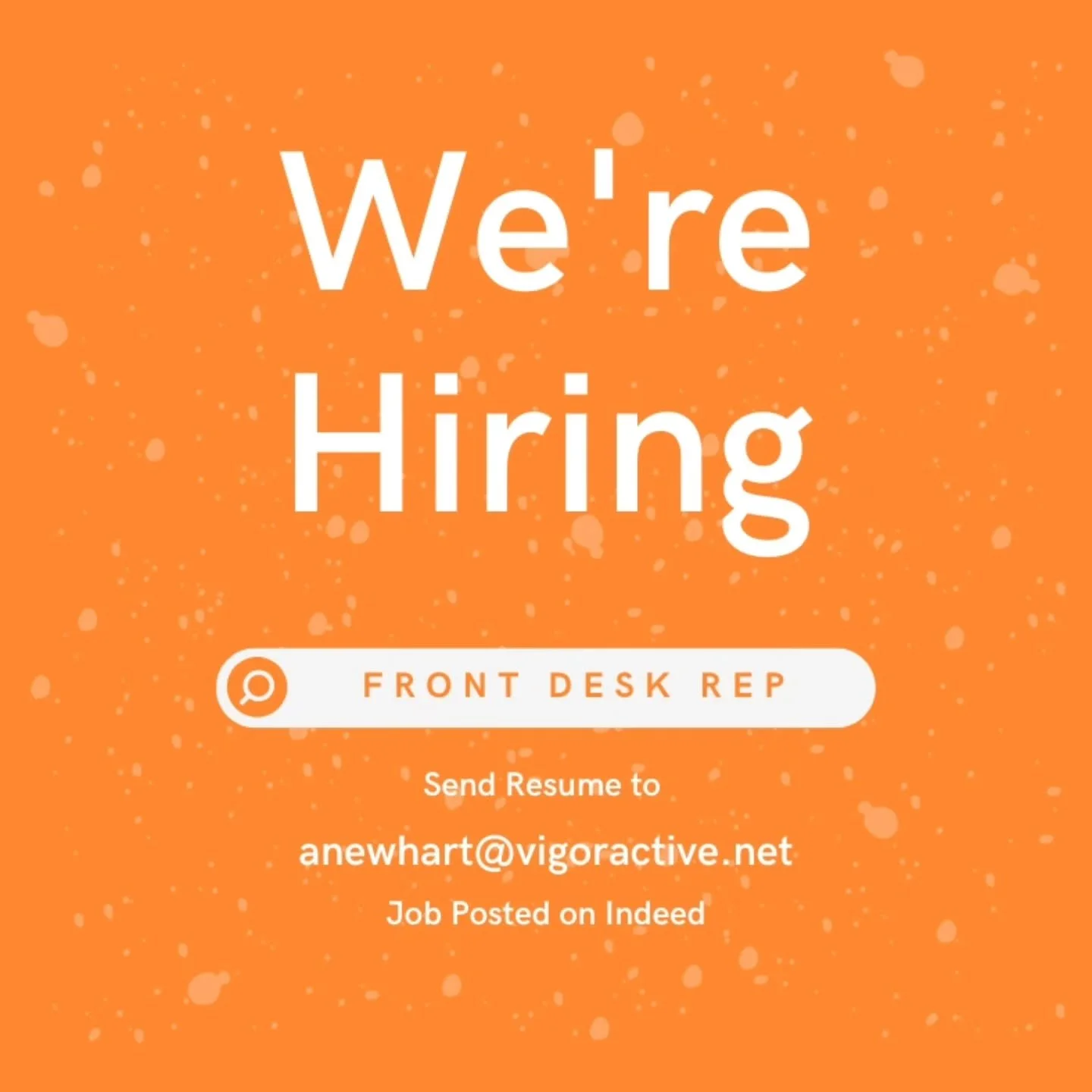 Know someone who would thrive at our front desk?!💪💪
We're looking for 2 part time team members! 

DM us or send a resume to Ashley, anewhart@vigoractive.net.