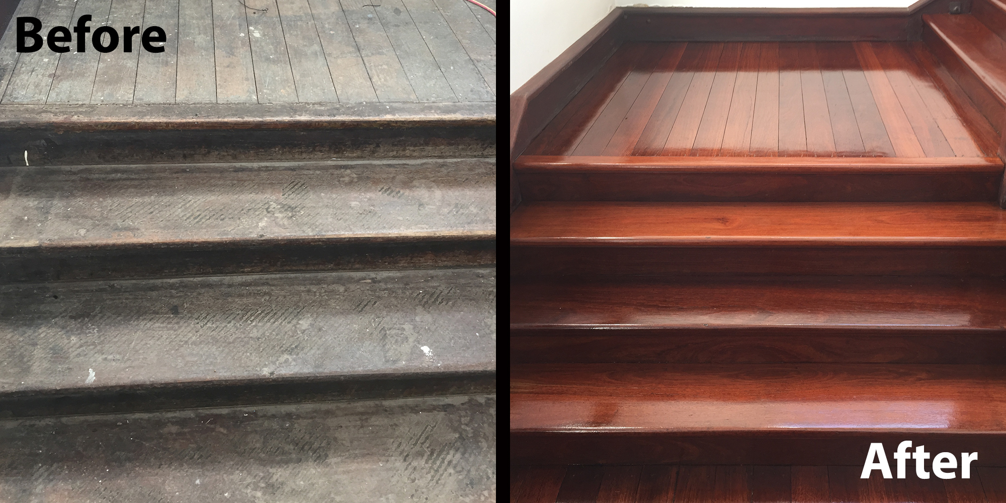 old hardwood stairs refurbished and polished new