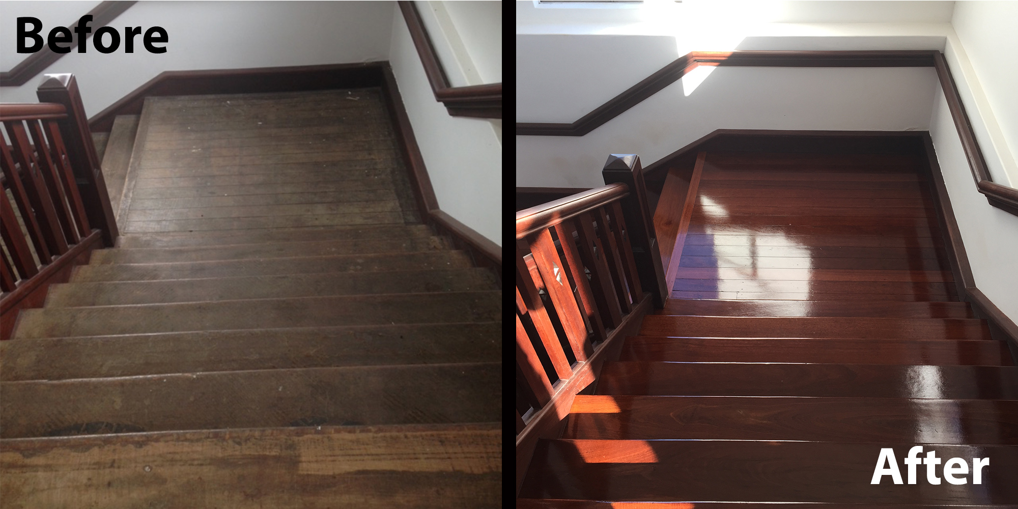 stairs timber flooring before and after renovation