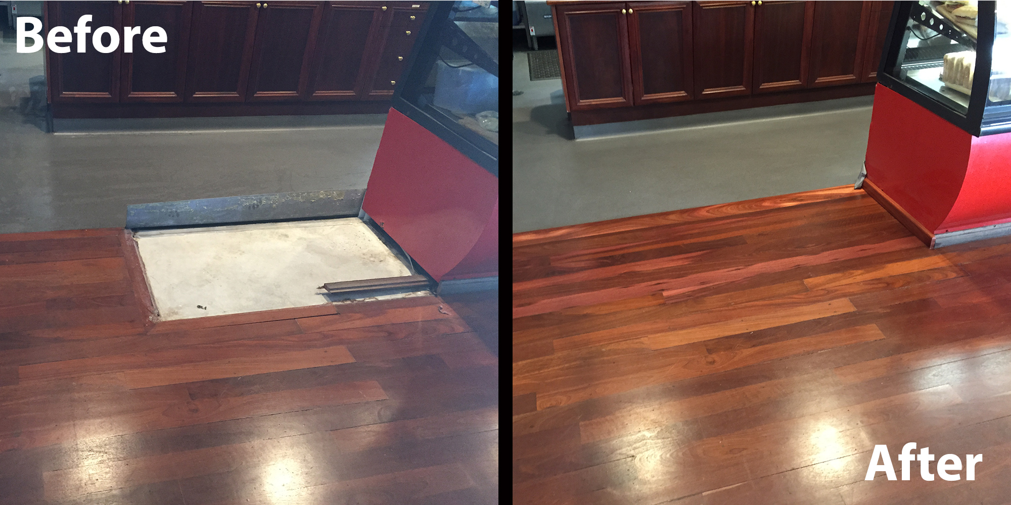 damaged commercial timber floor fixed by WA Hardwood Floors