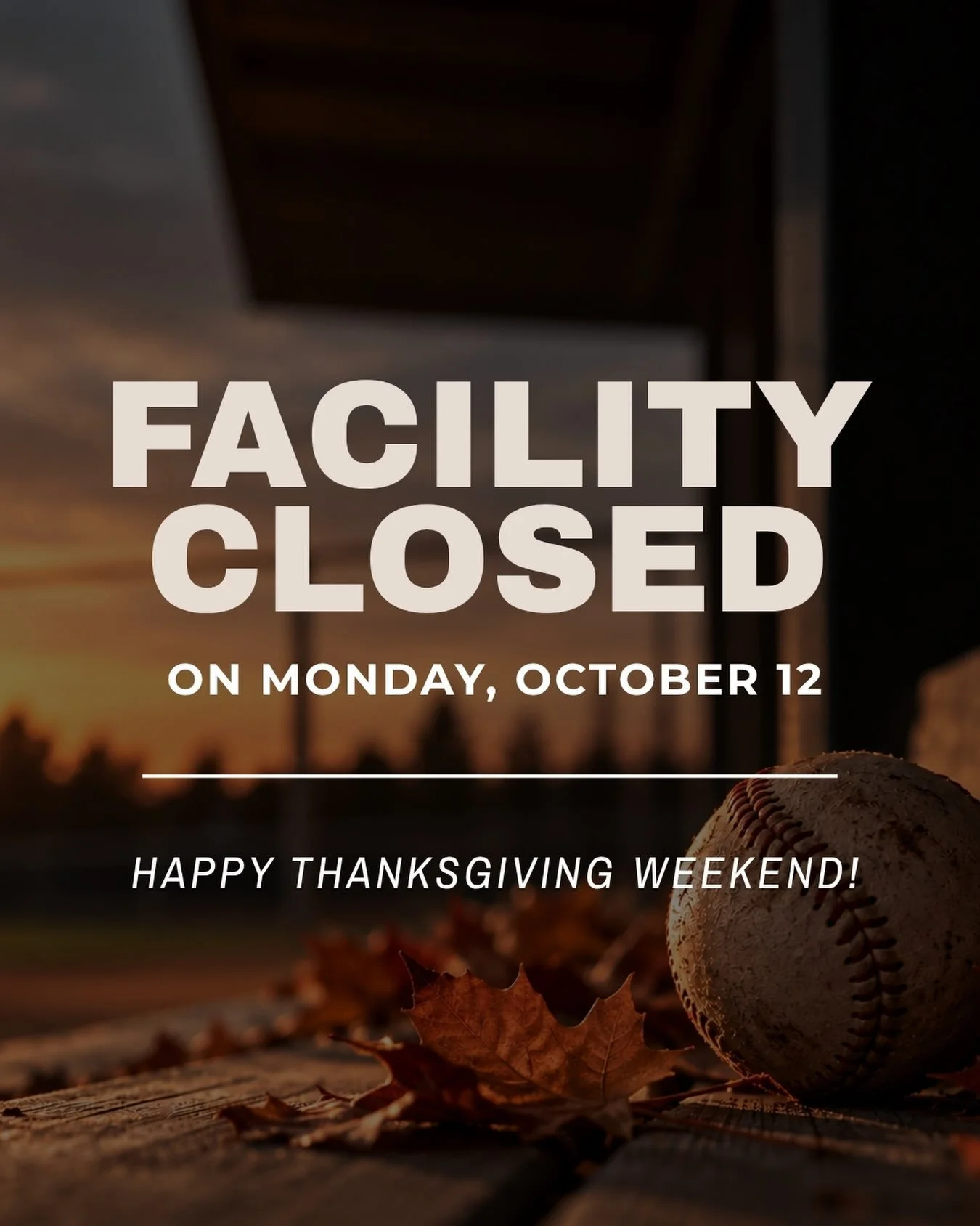 🍂 Happy Thanksgiving from NBT! 🦃

Training is cancelled tomorrow, Monday, October 12, so our players and families can enjoy time together this Thanksgiving.

Regular training resumes Tuesday, October 13. ⚾️

We&rsquo;re thankful for our NBT communi