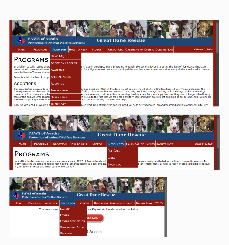 The image shows the navigation hierarchy of the current website