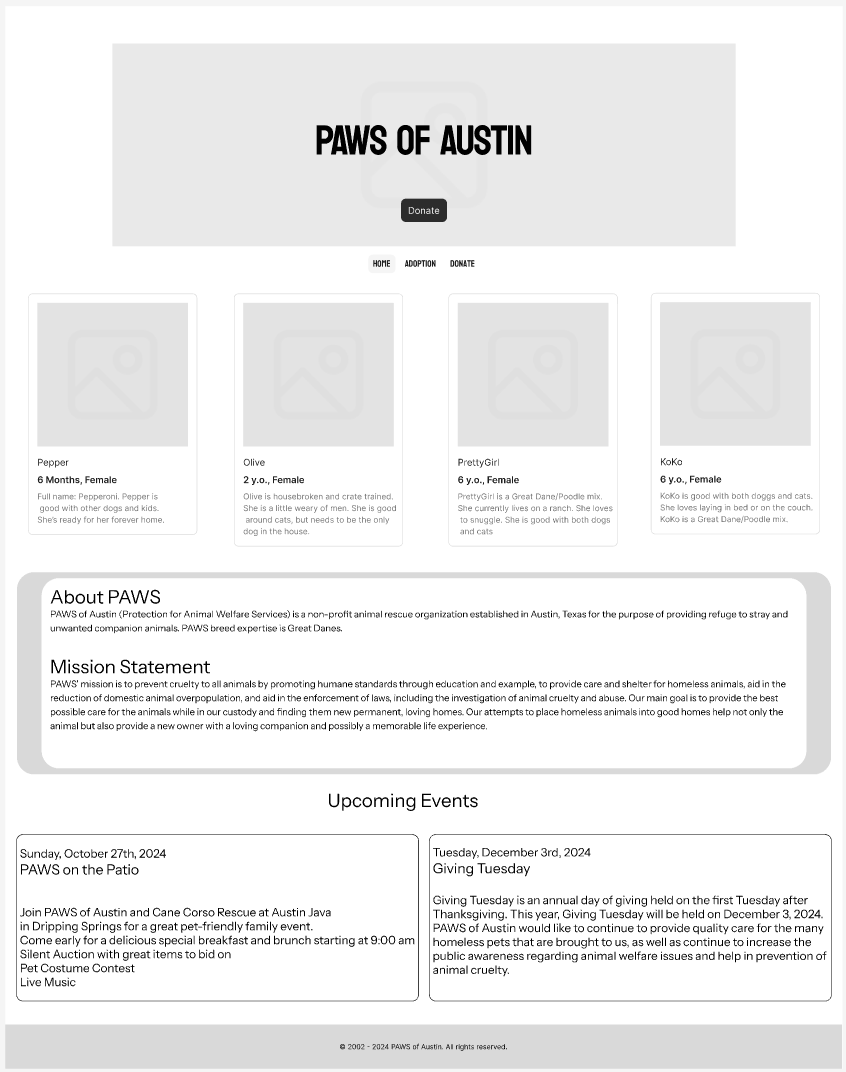 A simple low fidelity protoype of the PAWS of Austin site