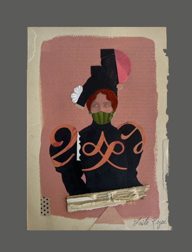  BETWEEN THE LINES  COLLAGE &amp; ACRYLIC ON VINTAGE BOOK PAGE  5" x 8.375" | AVAILABLE 