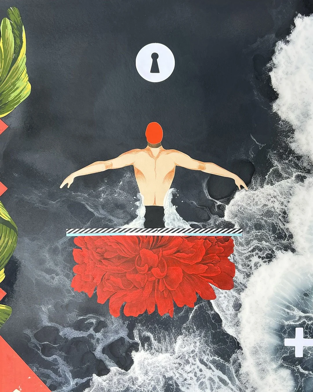  AQUATIC POETRY  16" X 20" | COMMISSION COLLAGE AND ACRYLIC ON WOOD PANEL &nbsp;  