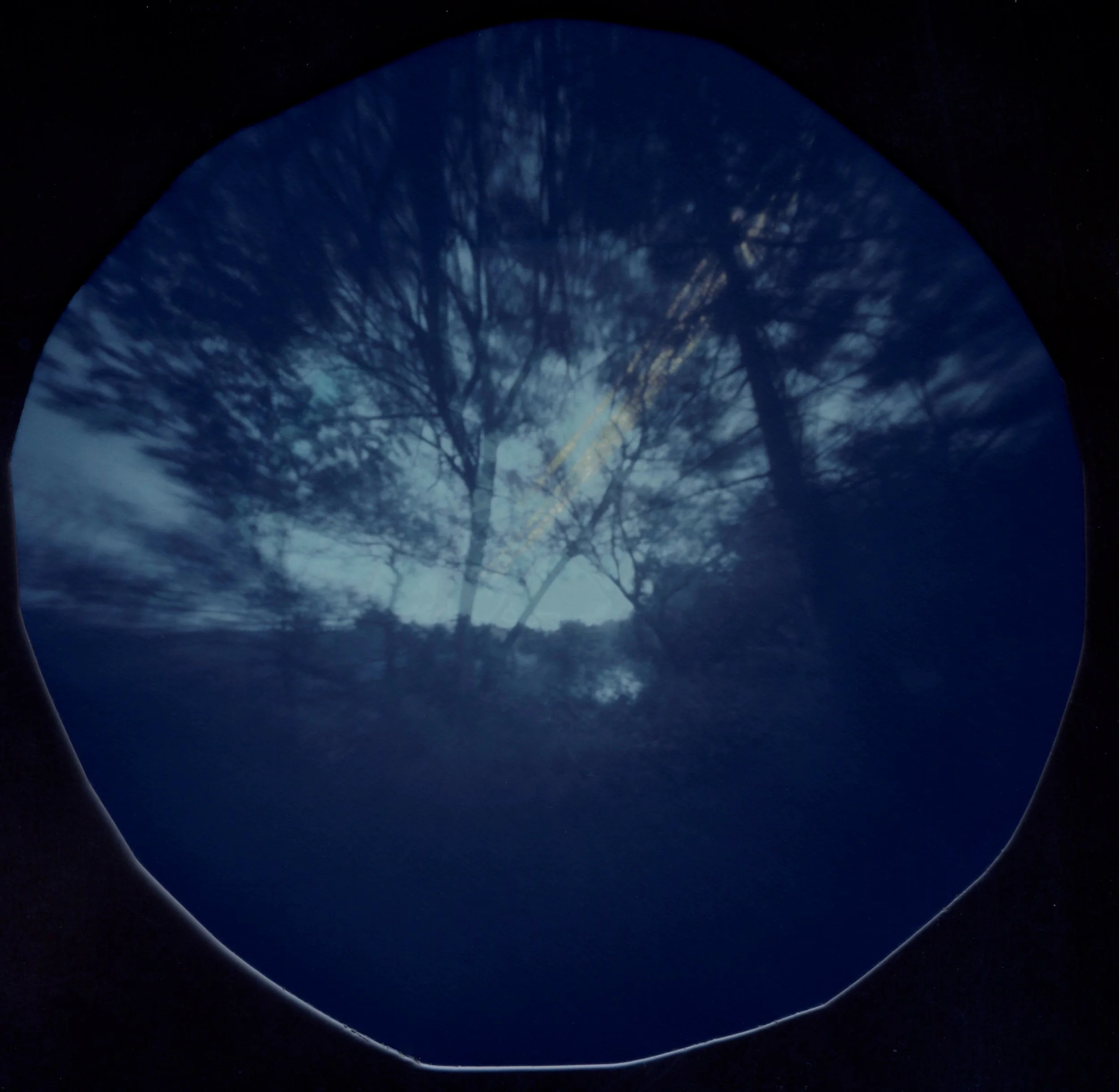 Pinhole exposed from 8/14 to 8/27 looking at the sun trails over Butternut Creek - come make pinhole cameras with me tomorrow @thegatehouseny 1-3 PM, link in bio to sign up! 

#pinholephotography #pinhole #estenopeica #longexposurephotography