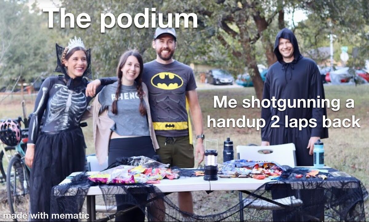 Do you wanna be a podium person or a Ben-wearing-a-spooky-robe person? Personally, I like to be both. Either way, Thursday Throwdown will prepare you by sending you up 25 miles of Austin&rsquo;s finest hills followed by a pit stop at @elchilito_atx. 