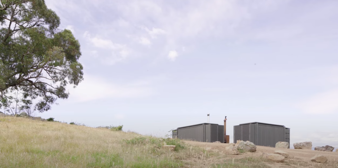 Mansfield Container House, two shipping containers on a hillside in Mansfield, Victoria