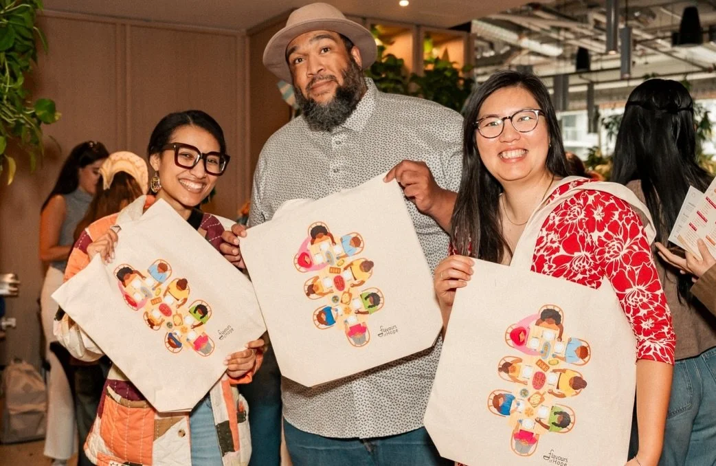 We are so excited to introduce our brand new, custom-designed tote bag! Our community mentor and designer @fyonna.laddaran poured so much creativity, care and love into making sure it captures what Flavours of Hope is truly about: community, culture,