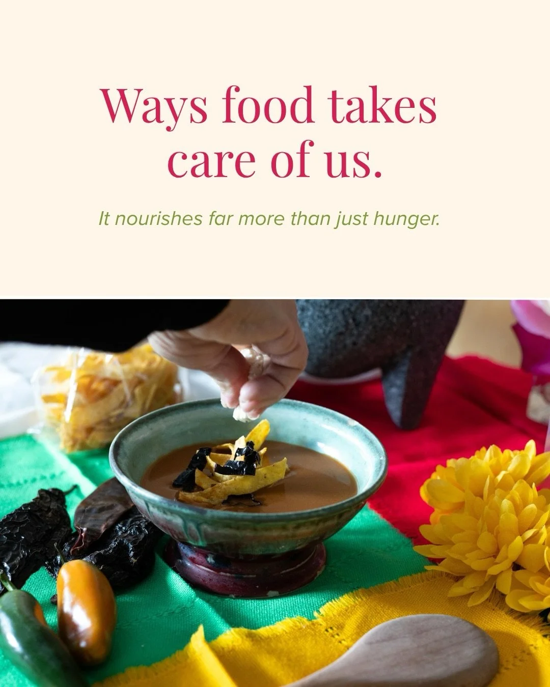 Food takes care of us in more ways than we know. It carries our memories, makes room for connection, and on the hard days, it comforts us. Some days food is just food. Other days it reminds us who we are and takes us back to our roots. 🌿

Through an