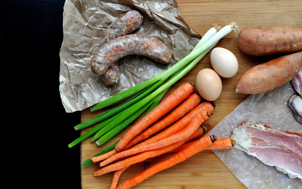 carrots scallions eggs sausage