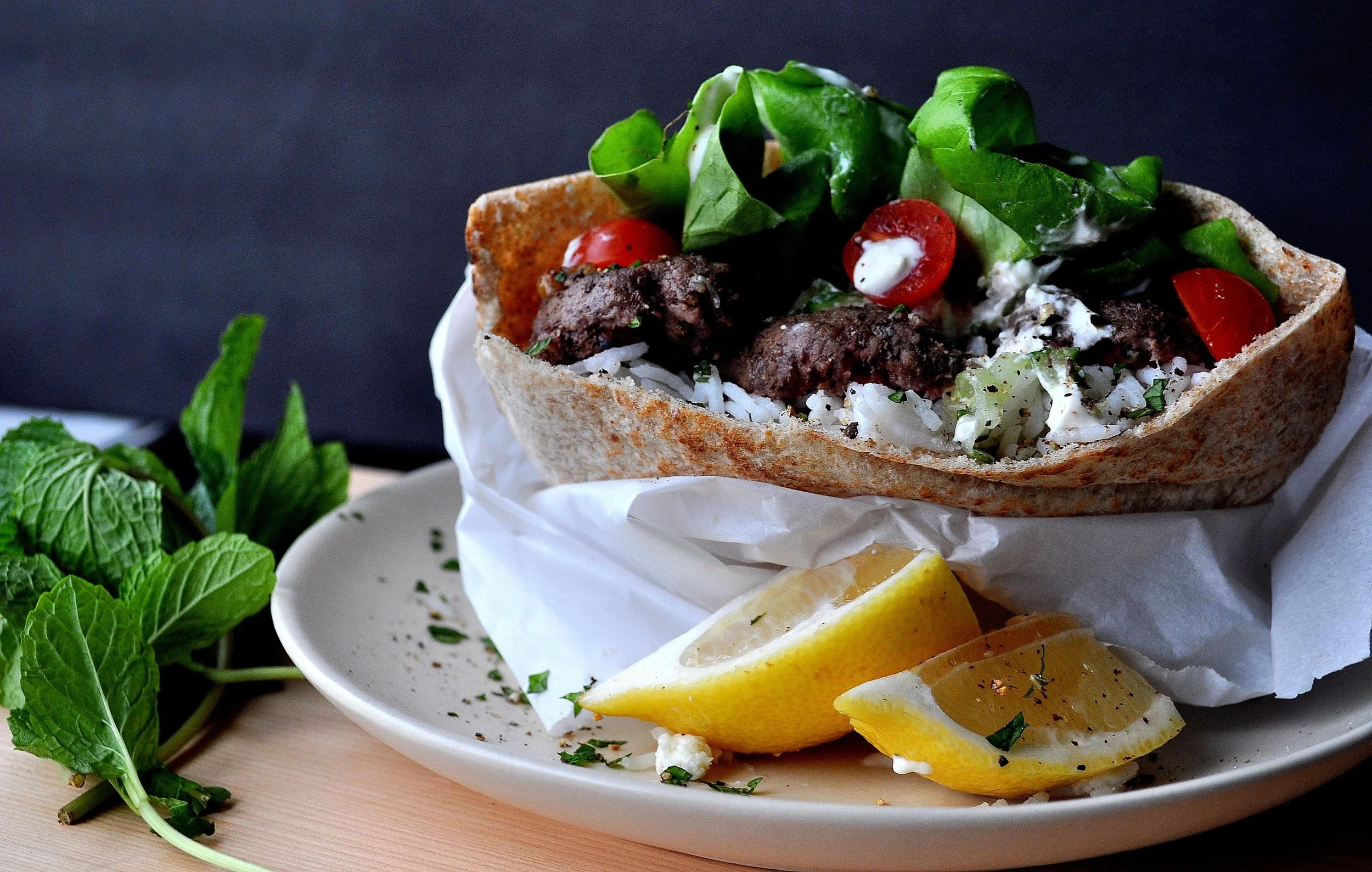 Beef Kofta with Rice & Greek Salad