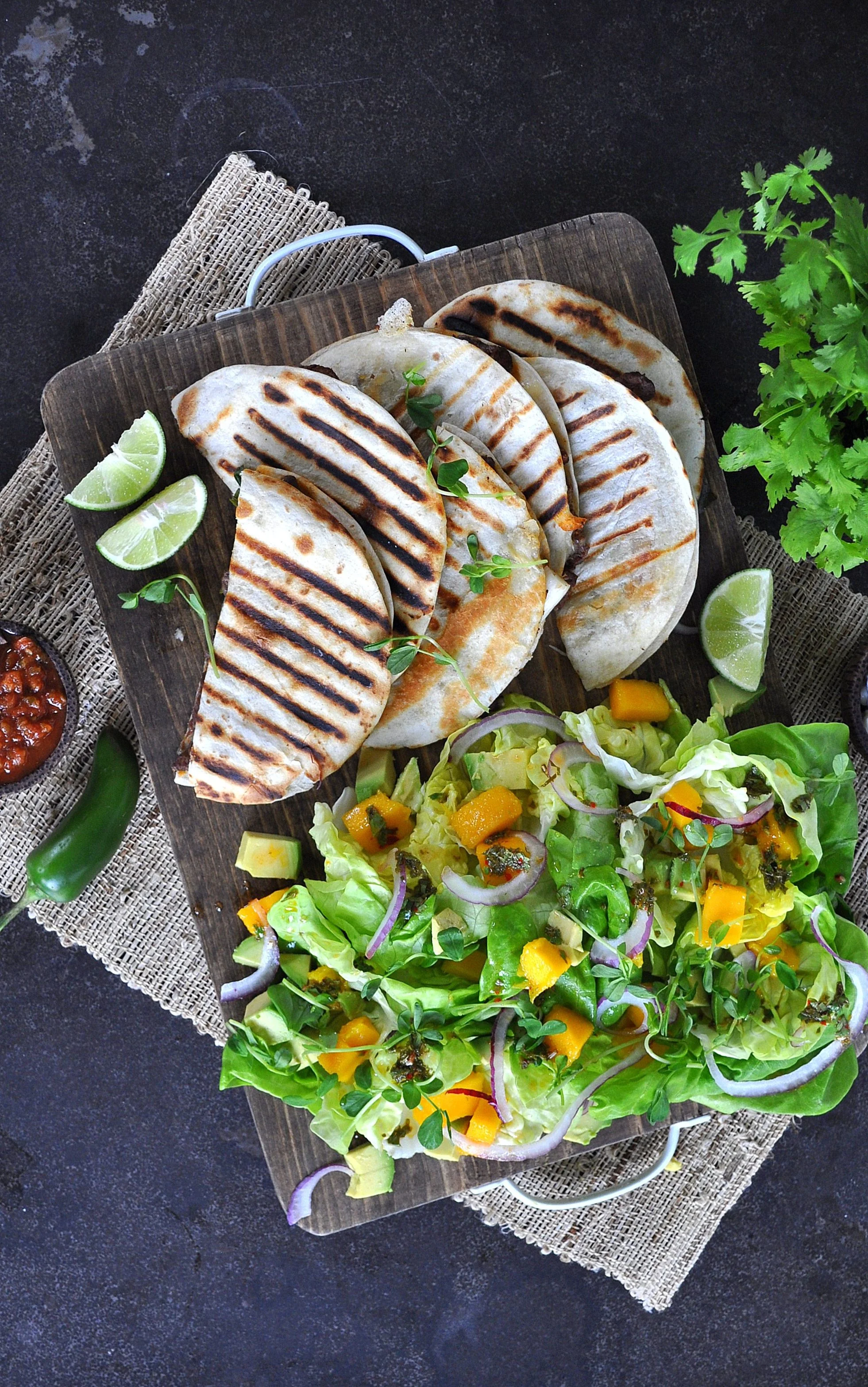 quesadilla and mango salad