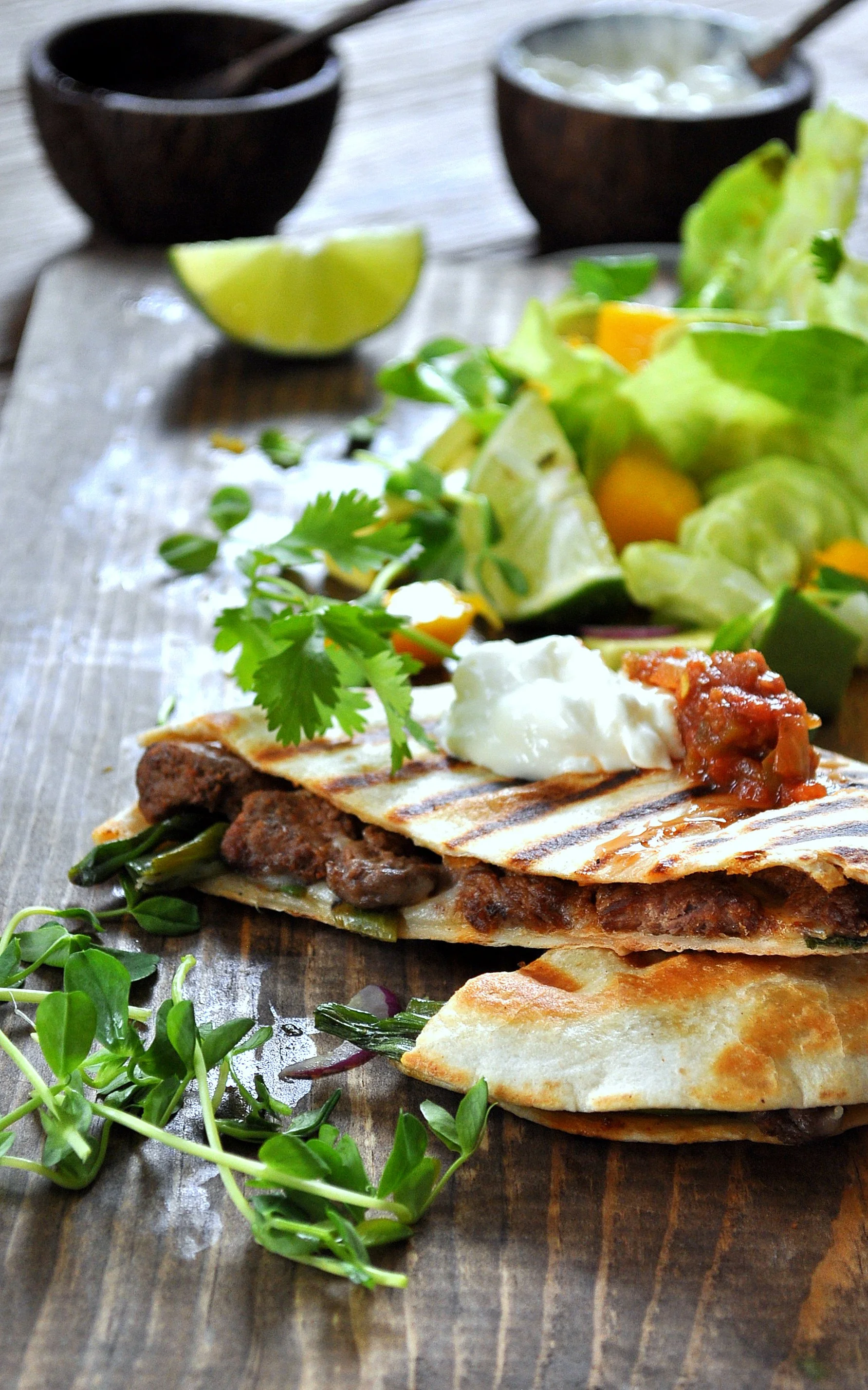 quesadilla and mango salad