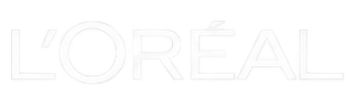 L'Oréal logo in white text on a black background.