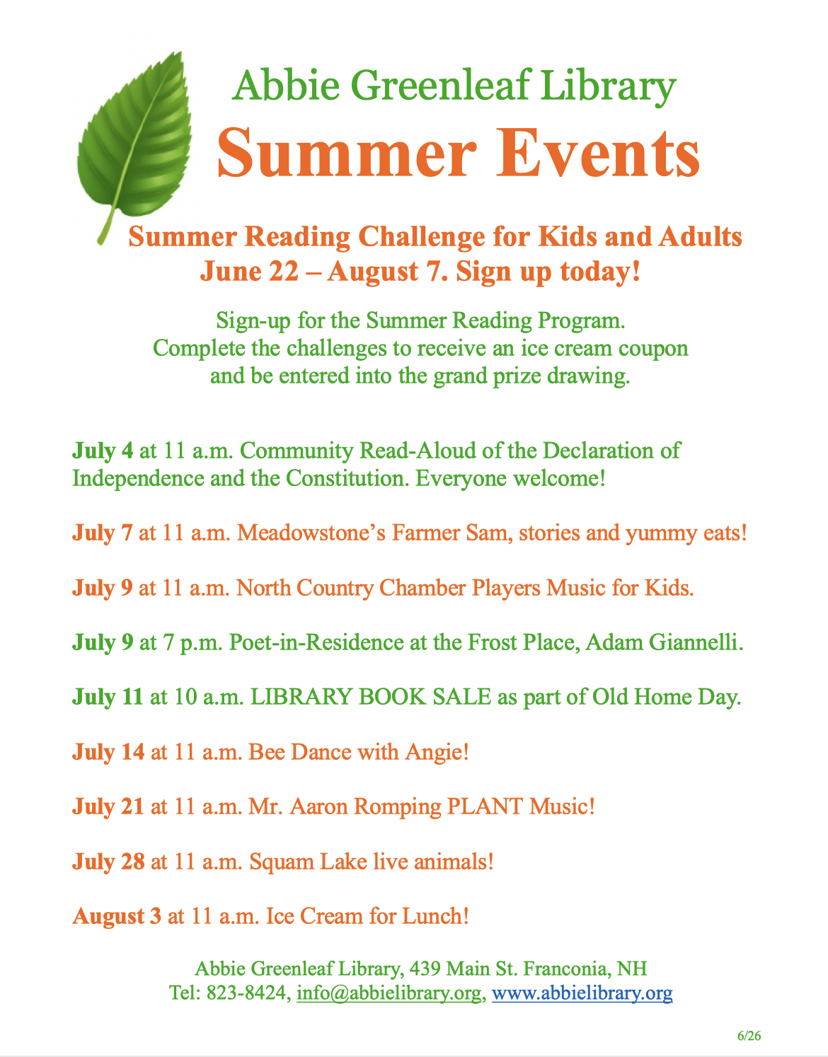 Abbie Library Summer Events!