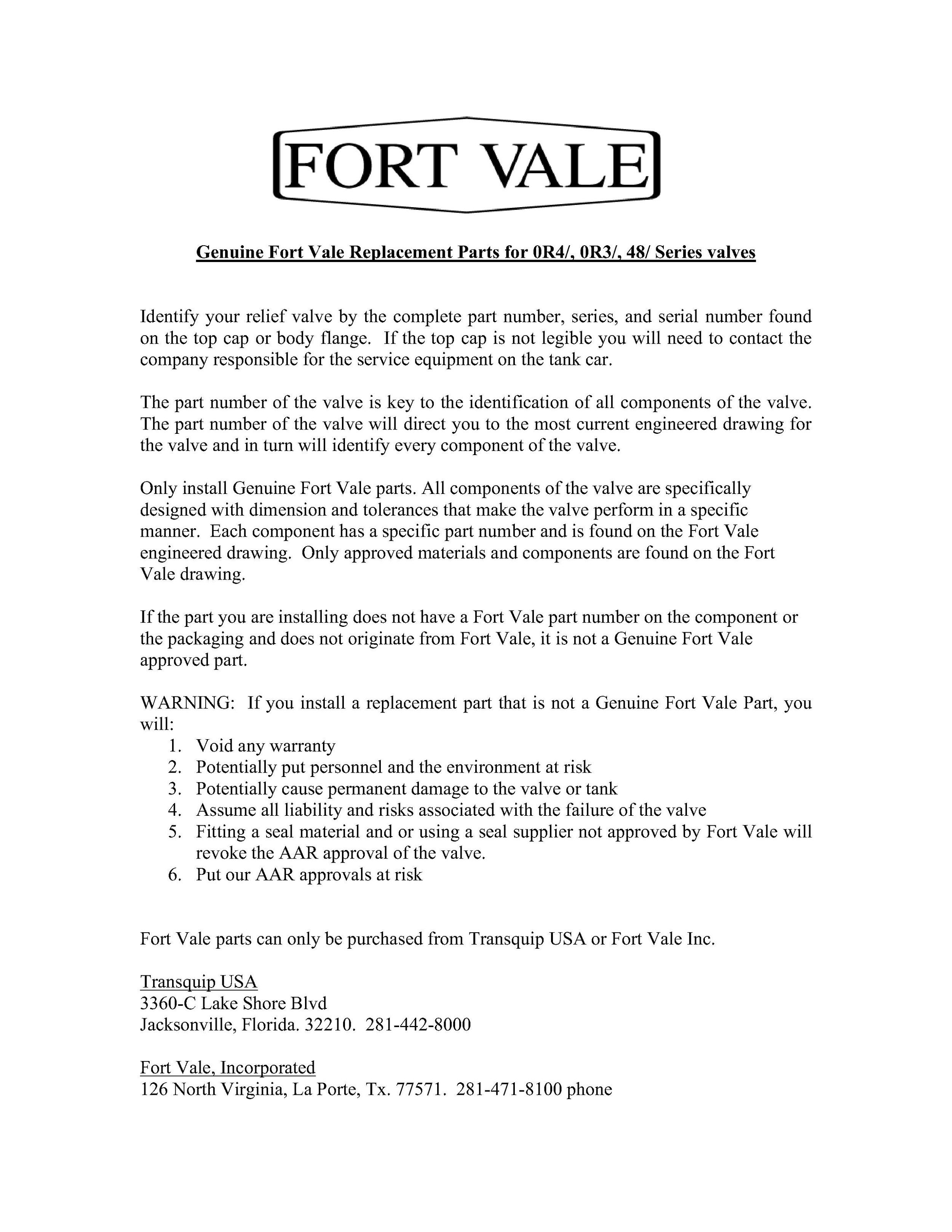 Fort Vale OEM Repair Kit Notice