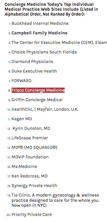 FRISCO CONCIERGE MEDICINE: TOP 20 CONCIERGE WEBSITES