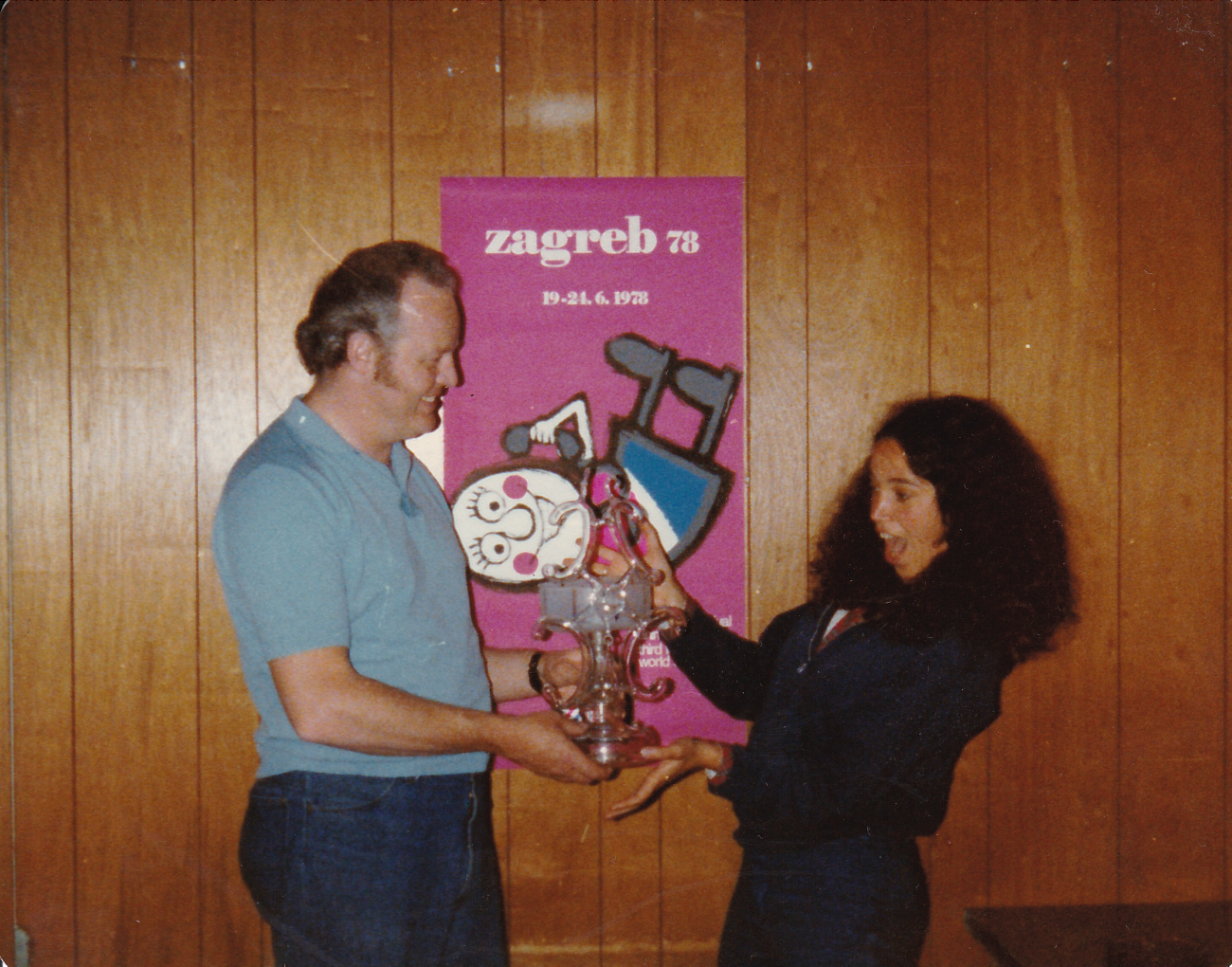Jane Aaron receiving an award at the Zagreb Film Festival