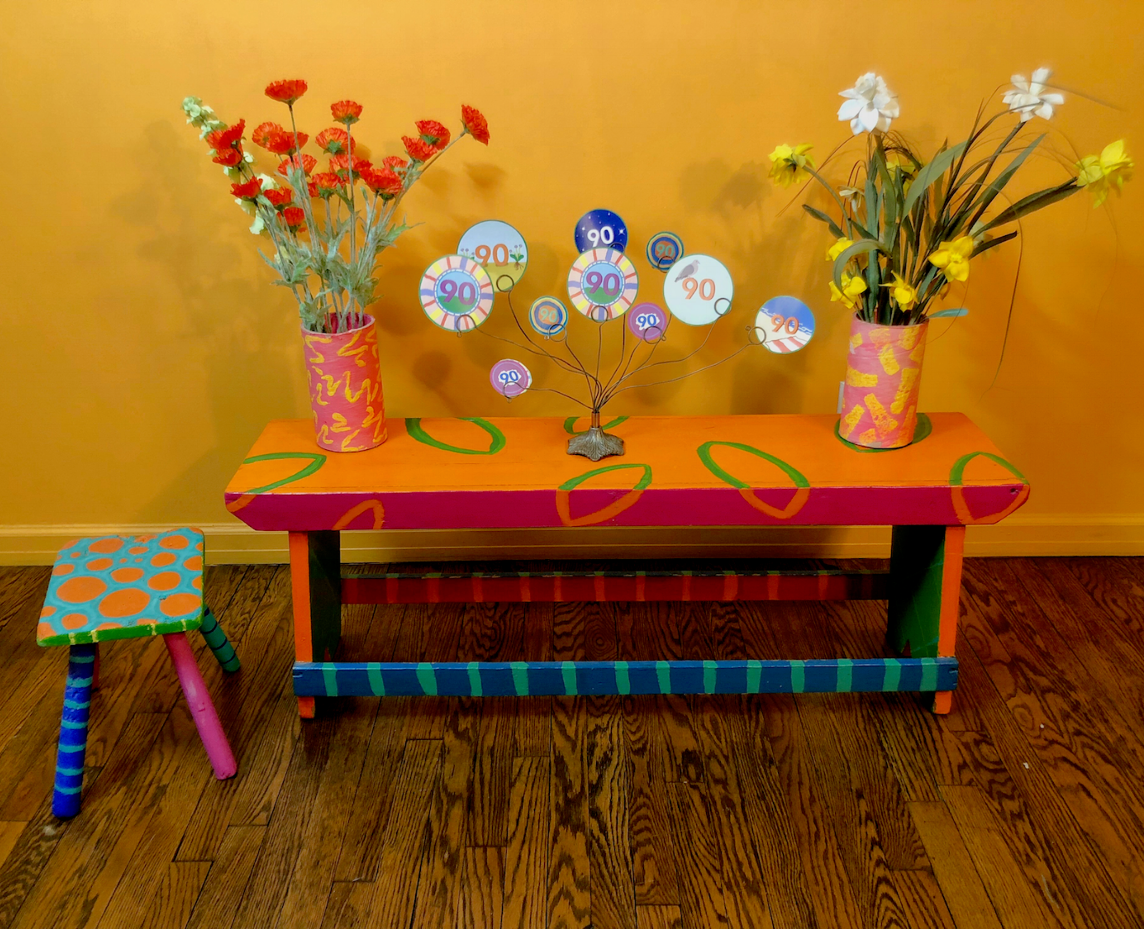 Paper Numbers, Painted Vases and Furniture by Jane Aaron