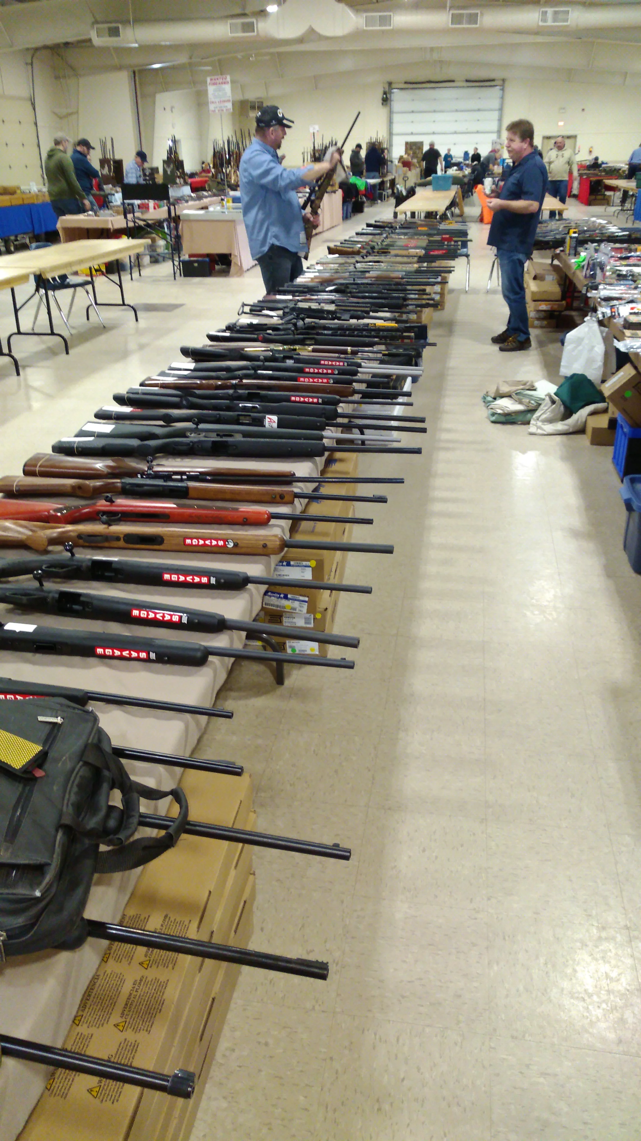 Setting up for the annual gun show on Friday afternoon