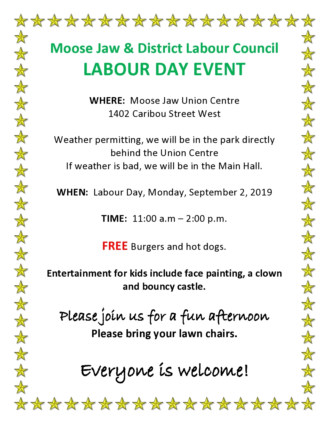 Free Labour Day Picnic To Be Held 