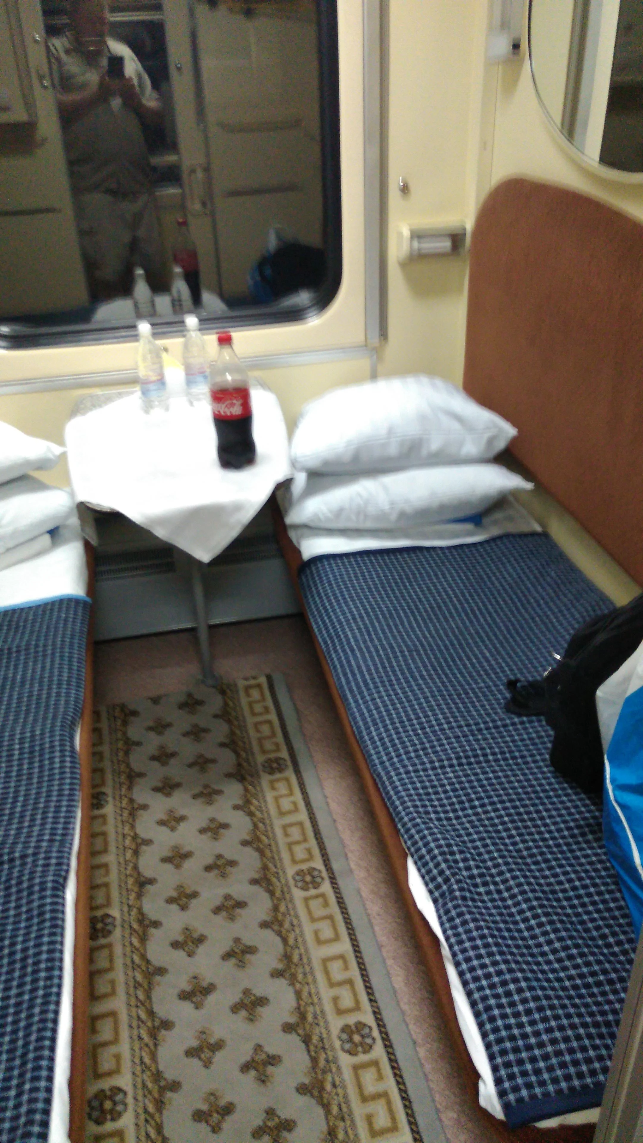 A view of the De Luxe or two berth cabin where you get two pillows