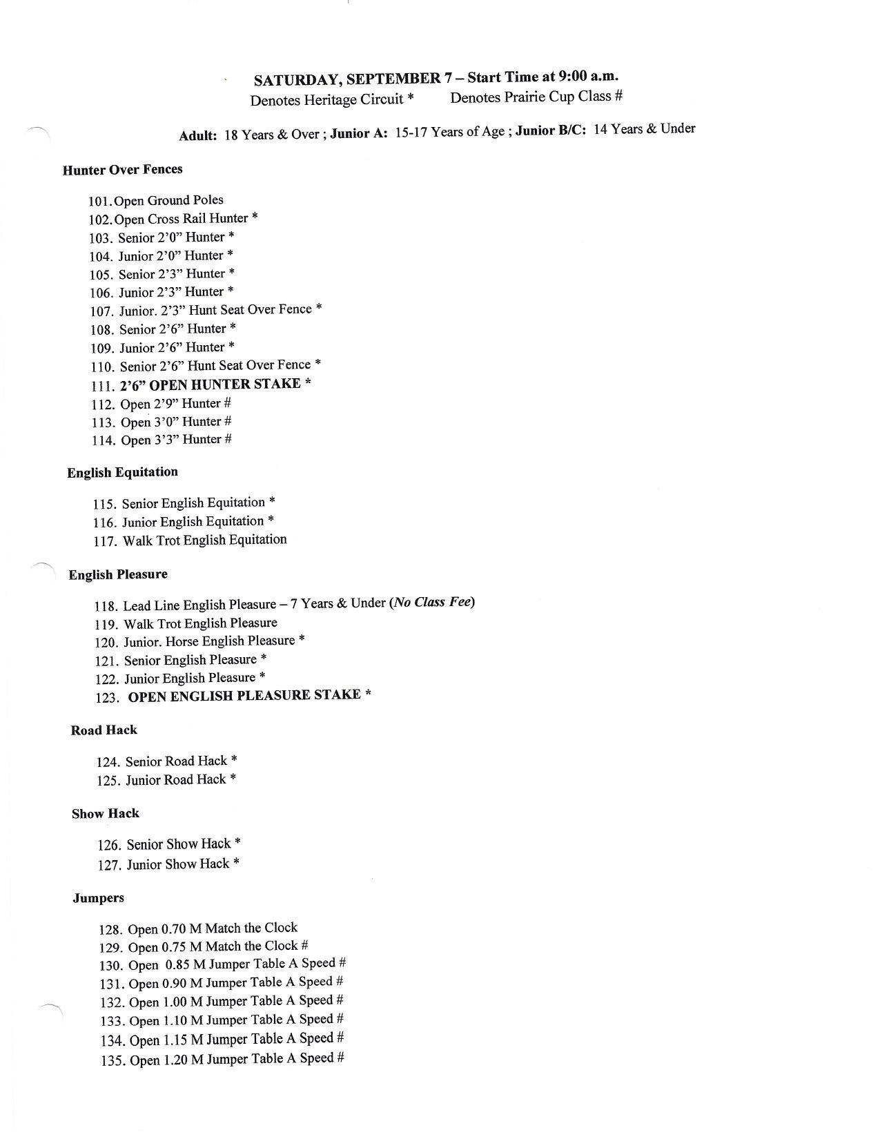 Saturday's Schedule