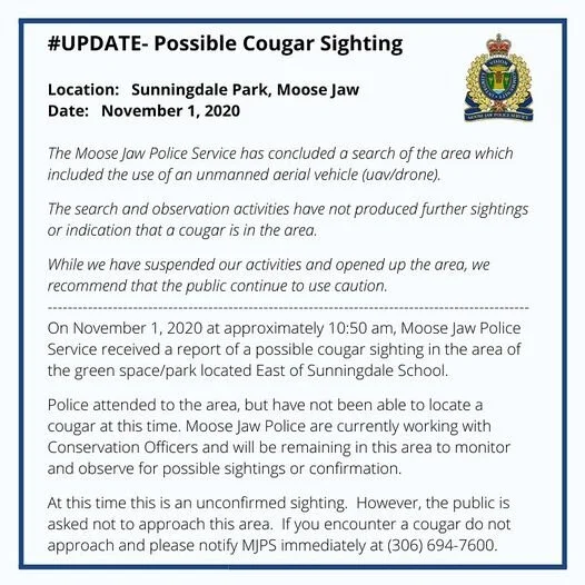 Police Update On Possible Cougar Sighting