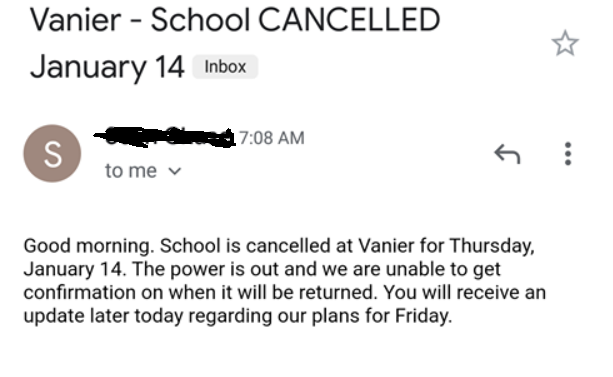 Vanier Closed Today Due To Power Outage